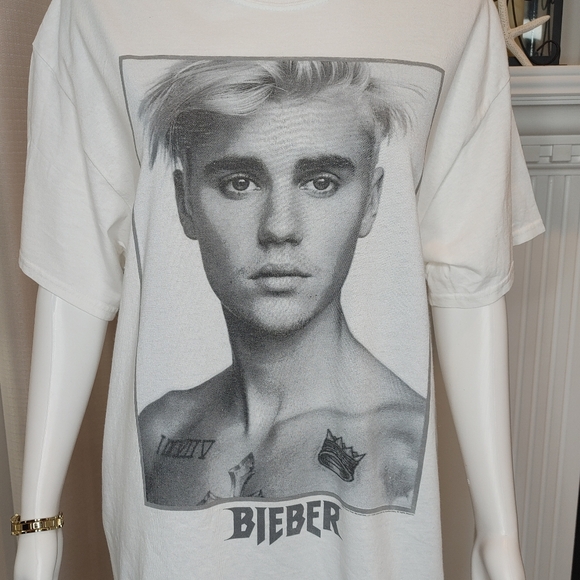 GILDAN JUSTIN BIEBER SORRY T-SHIRT, WHITE L - Picture 1 of 8